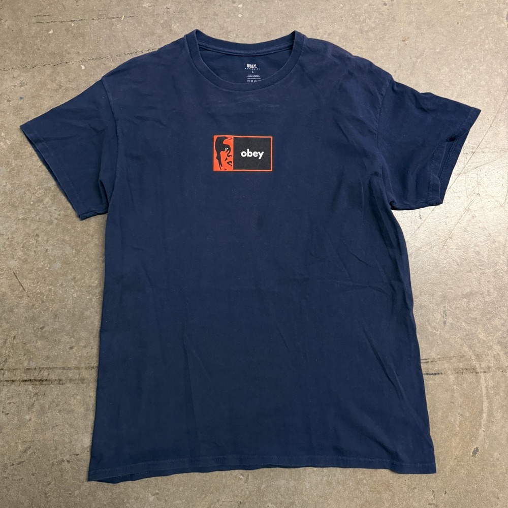 Obey Worldwide Mens Navy Blue Andre the Giant Box Logo Graphic T-Shirt Large